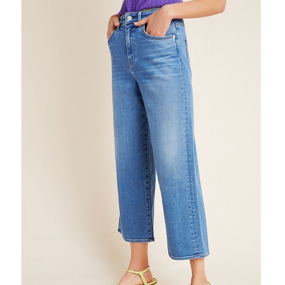CQY Denim High-Rise Wide Leg Cropped Jeans